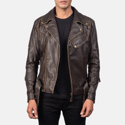 Vincent Brown Leather Biker Jacket front