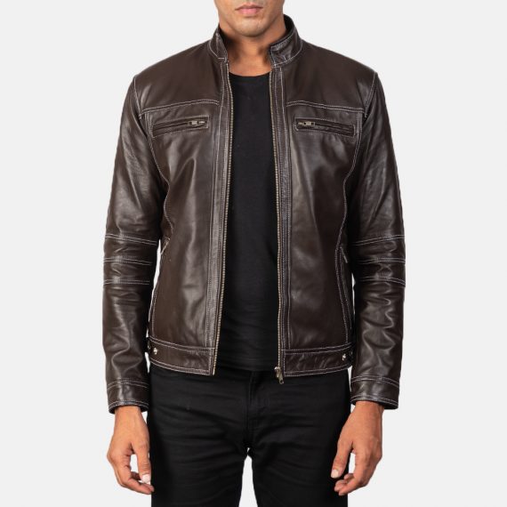 Youngster Brown Leather Biker Jacket front