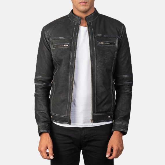 Youngster Distressed Black Leather Jacket front