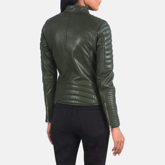 Adalyn Quilted Green Leather Biker Jacket back