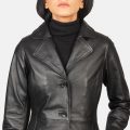 Alexis Black Single Breasted Leather Coat zoom