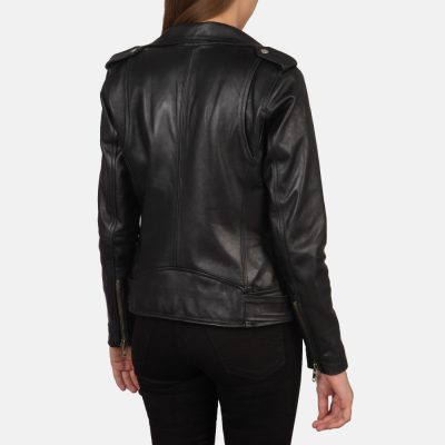Alison Black Leather Biker Jacket back