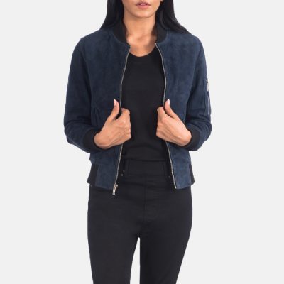 Ava Ma-1 Blue Suede Bomber Jacket open