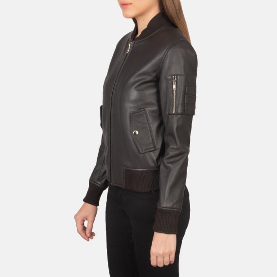 Ava Ma-1 Brown Leather Bomber Jacket side