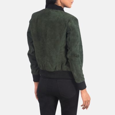 Bliss Green Suede Bomber Jacket back