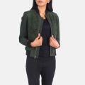 Bliss Green Suede Bomber Jacket open