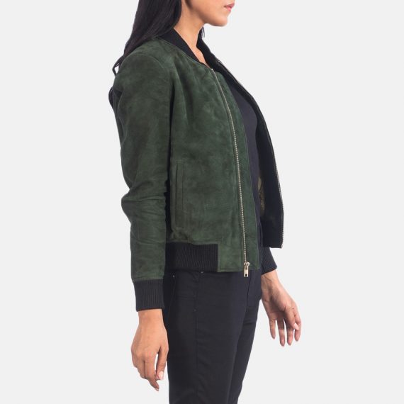 Bliss Green Suede Bomber Jacket side