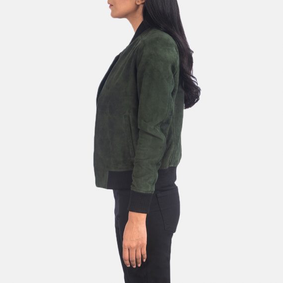 Bliss Green Suede Bomber Jacket side1