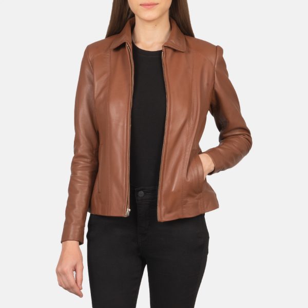 Colette Brown Leather Jacket open