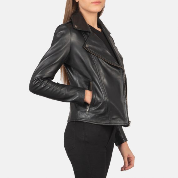 Flashback Black Leather Biker Jacket side