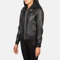 Roslyn Black Hooded Leather Bomber Jacket side