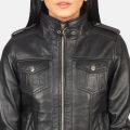 Roslyn Black Hooded Leather Bomber Jacket zoom